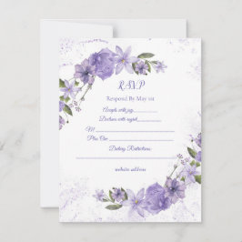 Cartão RSVP Casamento Floral Roxo