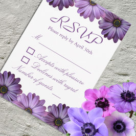 Cartão RSVP Casamento Floral Roxo