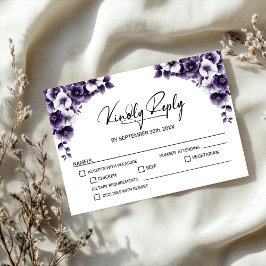 Cartão RSVP Casamento Floral Roxo