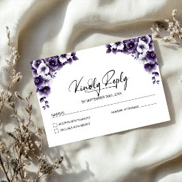 Cartão RSVP Casamento Floral Roxo