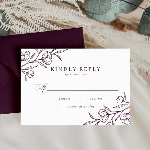 Cartão RSVP Casamento Floral Roxo Desenhado