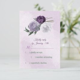 Cartão RSVP casamento floral roxo e branco