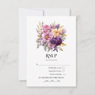 Cartão RSVP Casamento Floral Roxo e Dourado