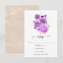 Cartão RSVP Casamento Floral Roxo e Marfim