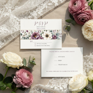 Cartão RSVP Casamento Floral Roxo e Salvia