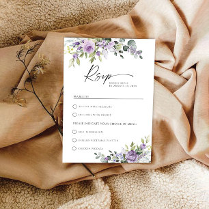 Cartão RSVP Casamento Floral Roxo Elegante Com Escolha de Refe