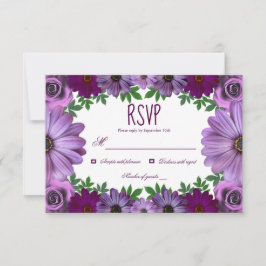 Cartão RSVP Casamento Floral Roxo Real