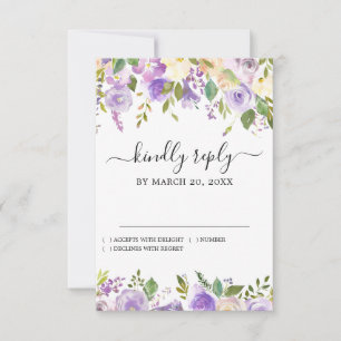 Cartão RSVP Casamento Floral Roxo Rústico