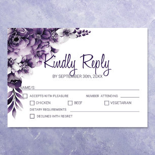 Cartão RSVP Casamento Floral Roxo Rústico