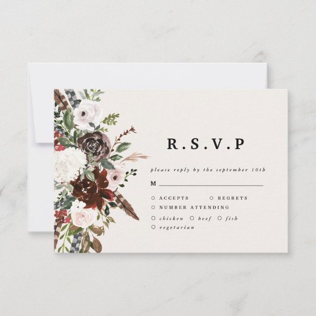 Cartão RSVP Casamento floral russo de aquarela R.S.V.P. (Frente)