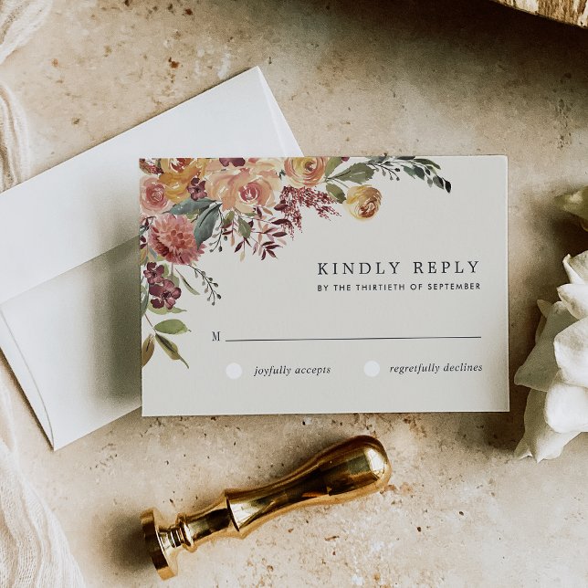 Cartão RSVP Casamento Floral Rustic Bloom Watercolor (Criador carregado)