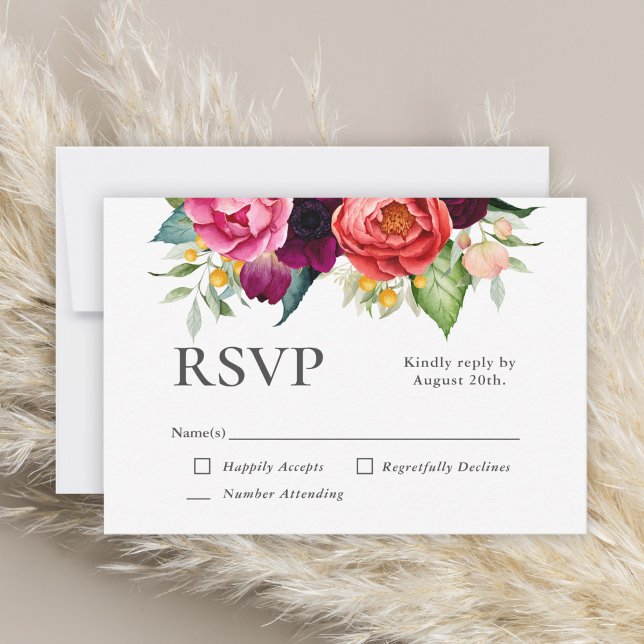 Cartão RSVP Casamento Floral Rustic Boho Watercolor (Criador carregado)