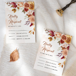 Cartão RSVP Casamento Floral Rustic Burgundy Terracotta
