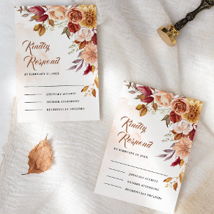 Cartão RSVP Casamento Floral Rustic Burgundy Terracotta