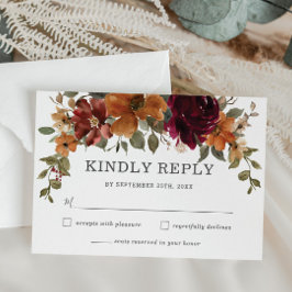 Cartão RSVP Casamento Floral Rustic Chic Burgundy Burnt Orange