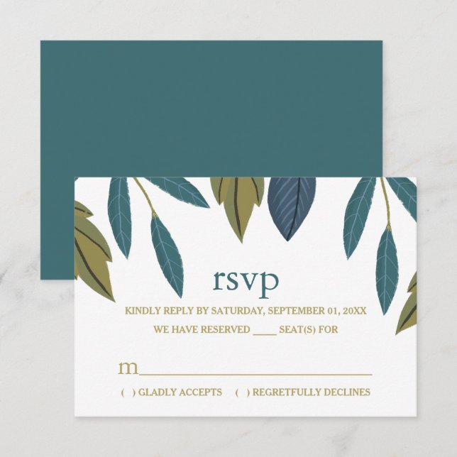 Cartão RSVP Casamento Floral Rustic Leaf (Frente/Verso)