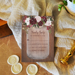 Cartão RSVP Casamento Floral Rustic Mason Jar Burgundy Blush