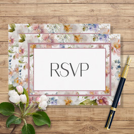 Cartão RSVP Casamento Floral Rustic Pastel April Watercolor