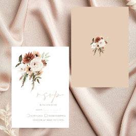 Cartão RSVP Casamento Floral Rustic Peach Terracotta Greenery