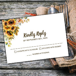 Cartão RSVP Casamento Floral Rustic Sunflower
