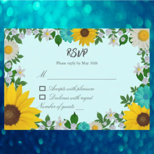Cartão RSVP Casamento Floral Rustic Sunflower Daisy