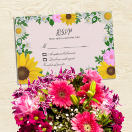 Cartão RSVP Casamento Floral Rustic Sunflower Daisy