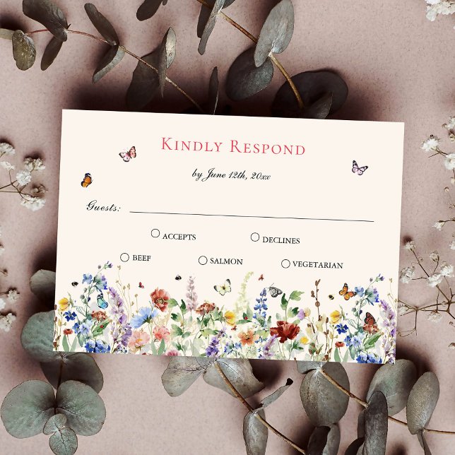 Cartão RSVP Casamento Floral Rustic Wildflower (Criador carregado)