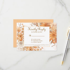 Cartão RSVP Casamento Floral Rústico Aquarela de Outono