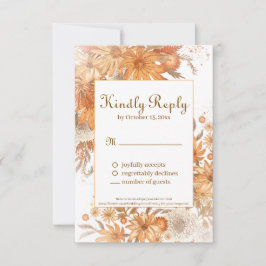 Cartão RSVP Casamento Floral Rústico Aquarela Outono