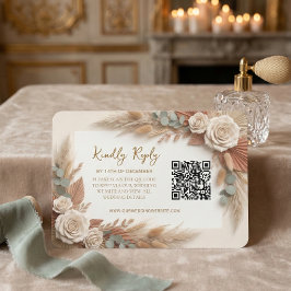 Cartão RSVP Casamento Floral Rústico Boêmio com Código QR