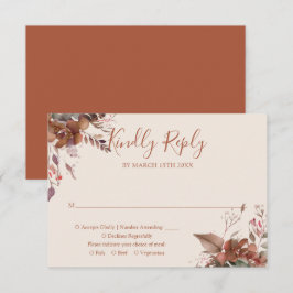 Cartão RSVP Casamento Floral Rústico Outono Terracota