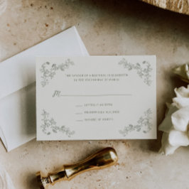 Cartão RSVP Casamento Floral Rústico Vintage Sage