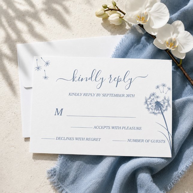 Cartão RSVP Casamento Floral Simples Azul (Criador carregado)