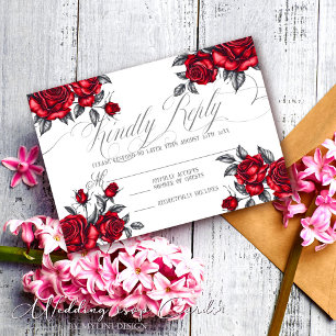 Cartão RSVP Casamento Floral Simples do Rosa Tatoo