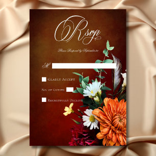 Cartão RSVP Casamento Floral Sunset Dark Elegant Summer