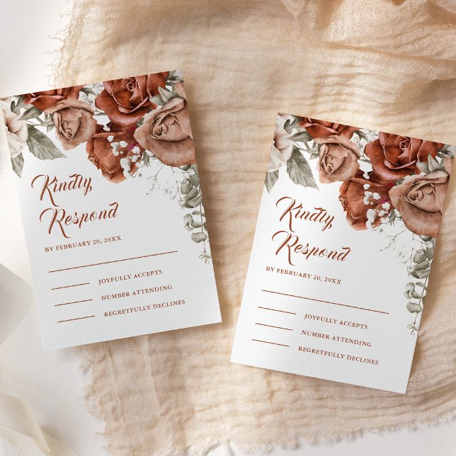 Cartão RSVP Casamento Floral Terracotta - Rosas Laranja Queima (Criador carregado)
