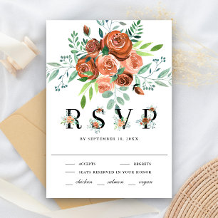 Cartão RSVP Casamento Floral Terthy Orange Rosa Terracotta