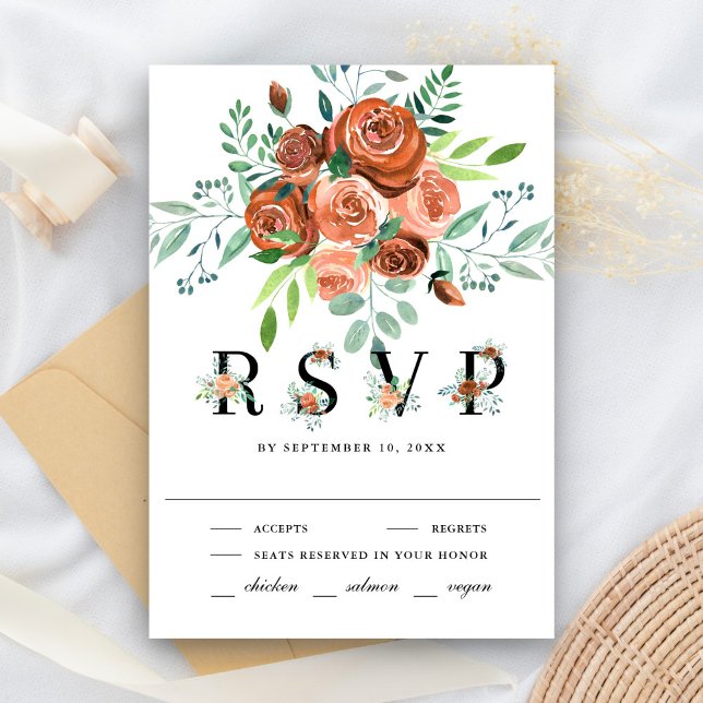Cartão RSVP Casamento Floral Terthy Orange Rosa Terracotta (Criador carregado)