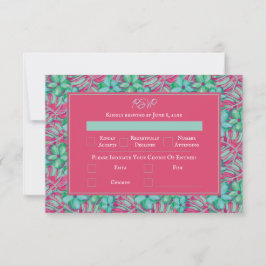 Cartão RSVP Casamento Floral Tropical Rosa e Verde