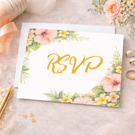 Cartão RSVP Casamento Floral Tropical Rosa Híbiscom Jardim