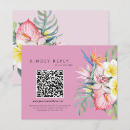 Cartão RSVP Casamento Floral Tropical Rosa Quente Código QR