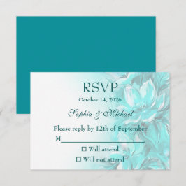 Cartão RSVP Casamento floral turquesa elegante