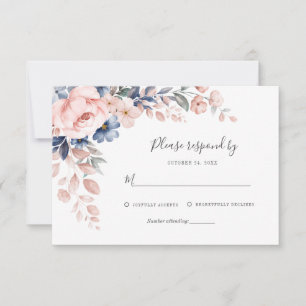 Cartão RSVP Casamento Floral Verde com Aquarela Rosa