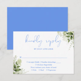 Cartão RSVP Casamento Floral Verde Cornflower Azul