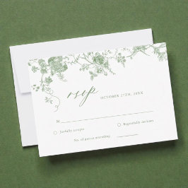 Cartão RSVP Casamento Floral Verde da Vitoriana Toile Sage