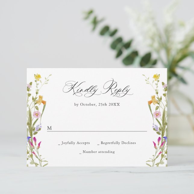 Cartão RSVP Casamento Floral Verde do Jardim Verde Elegante Vi (Em pé/Frente)