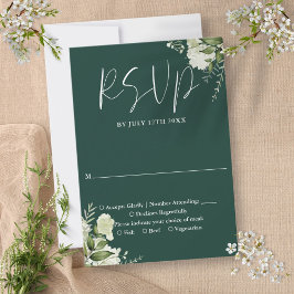 Cartão RSVP Casamento Floral Verde Esmeralda Elegante
