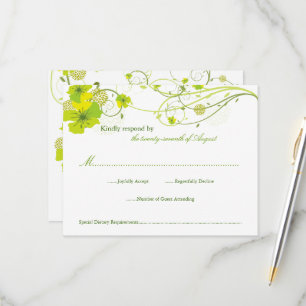 Cartão RSVP Casamento Floral Verde Hibiscus Swirls & Swallow