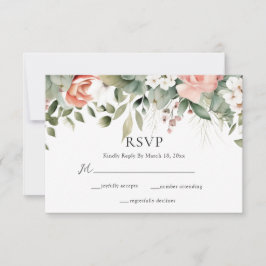Cartão RSVP Casamento Floral Verde Peach Sage