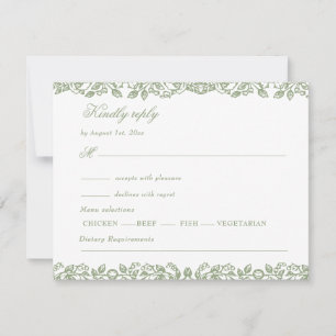 Cartão RSVP Casamento Floral Verde Salvia Francês Vintage Eleg